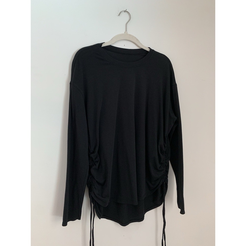 Lululemon Women Pima Cotton Side-Cinch Long Sleeve Black Approx S/MYoga Relaxed